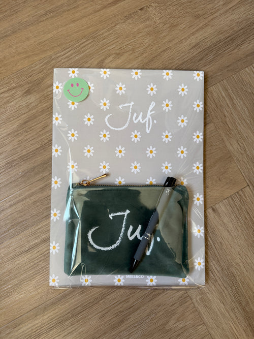 Cadeaupakket JUF. notitieblok + etui + pen
