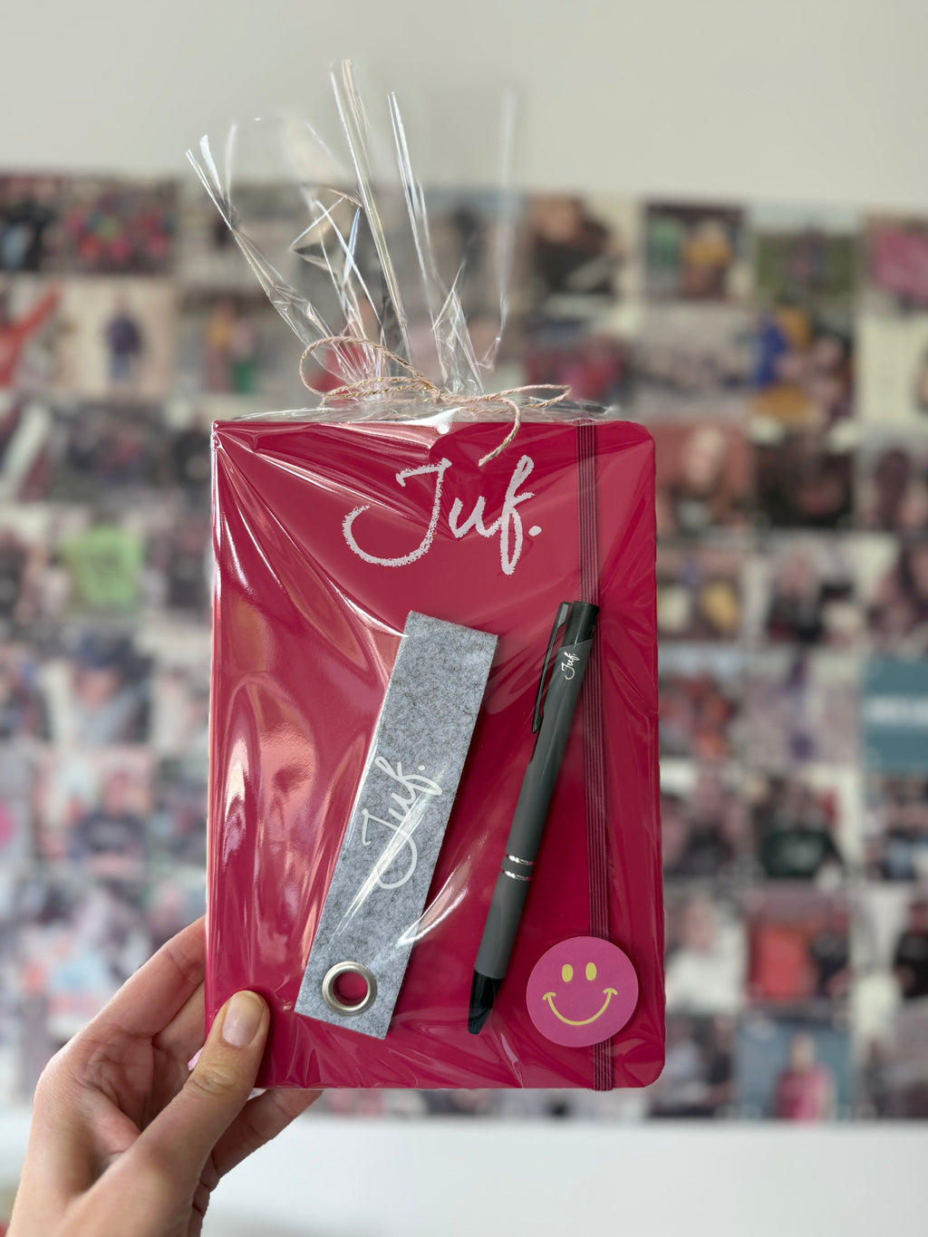 Cadeaupakket JUF. notitieboekje + sleutelhanger + pen